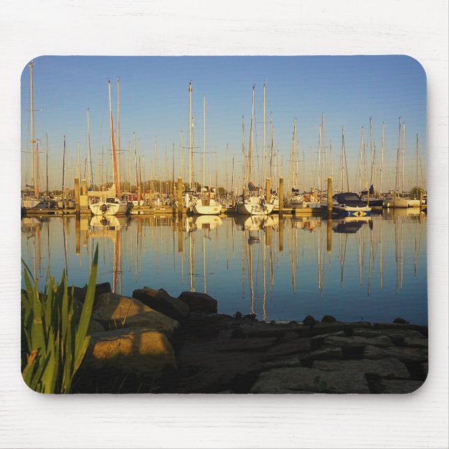 Reflection of boats in a harbor. mouse pad (Front)