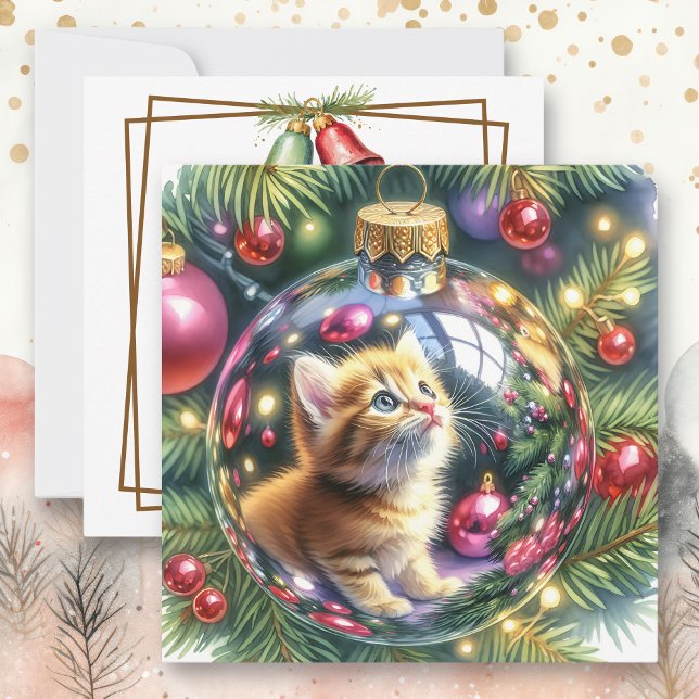 Reflection of Kitten in a Christmas Ornament   Card (Creator Uploaded)