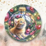 Reflection of Kitten in a Christmas Ornament   Classic Round Sticker<br><div class="desc">Christmas stickers or envelope seals.  A cute watercolor style ai illustration of a kitten's reflection inside a Christmas ornament.</div>