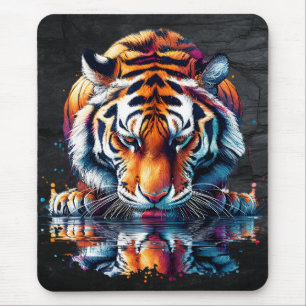 Reflection of Tiger Drinking Water Mouse Pad