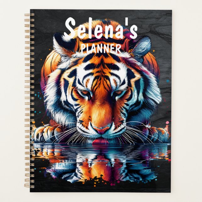 Reflection of Tiger Drinking Water Personalised Planner (Front)