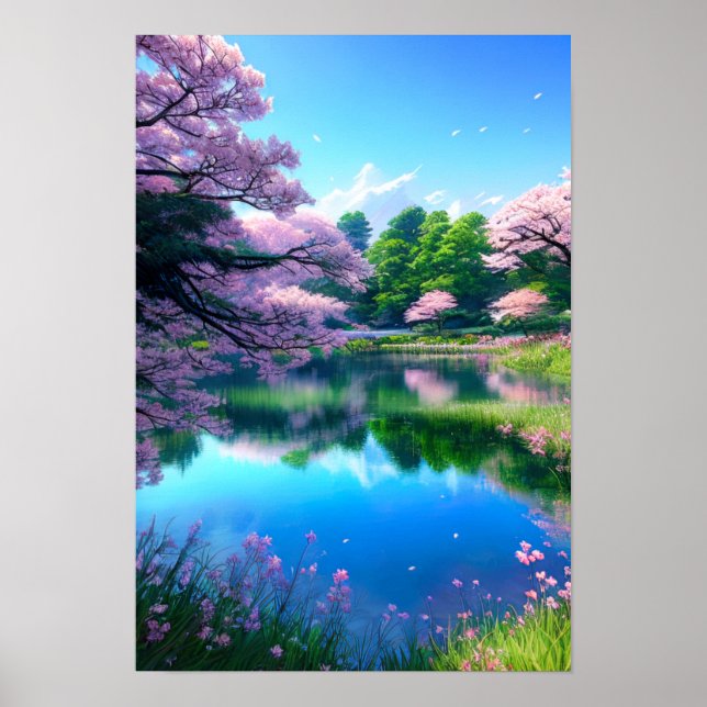 Reflection on the Lake, Blue Sky Poster (Front)