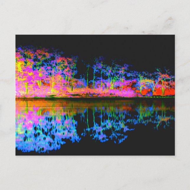 Reflections Nature Lake Tree Line Black - Abstract Postcard (Front)