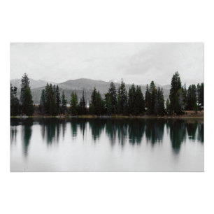 Reflections Of Evergreens On Mountain Lake Poster