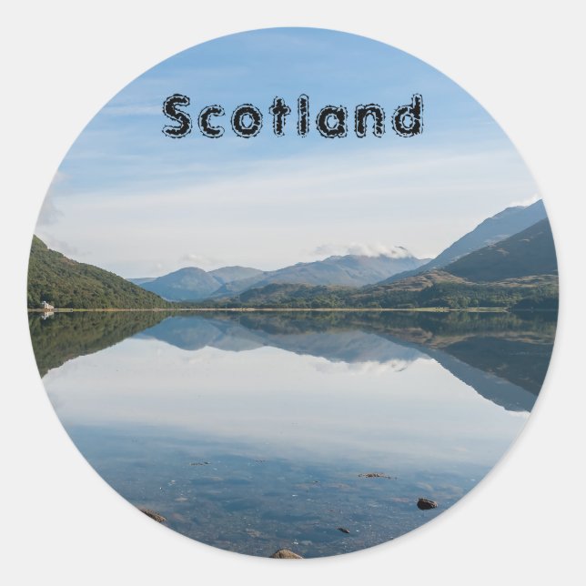 Reflections of mountains in Loch Creran - Scotland Classic Round Sticker (Front)