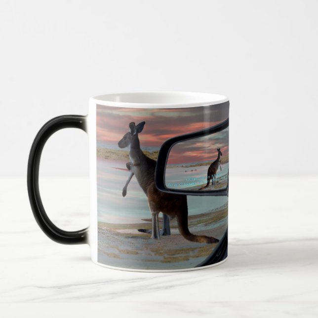 "Reflections of the Wild: A Kangaroo on the Beach  Magic Mug (Left)