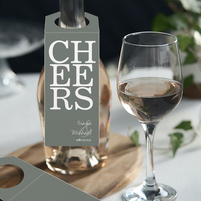 Reflections Wedding Cheers Sage Green ID774 Bottle Tag (Front/Back In Situ)