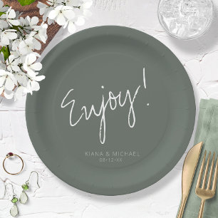 Reflections Wedding Cheers Sage Green ID774 Paper Plate
