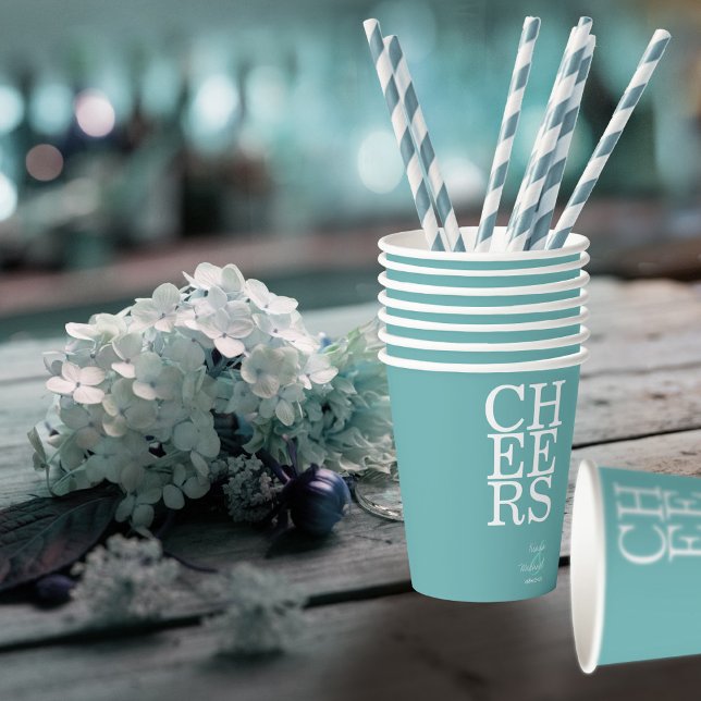 Reflections Wedding Cheers Teal ID774 Paper Cups (Creator Uploaded)