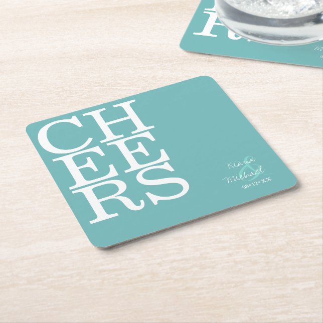Reflections Wedding Cheers Teal ID774 Square Paper Coaster (Angled)