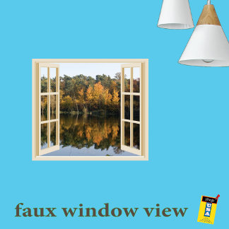 Reflective Autumn Lake Faux Fake Window View Poster