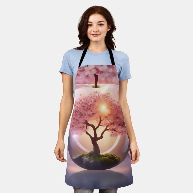 "Reflective Beauty: Glass Apple With Blossom Tree Apron (Worn)