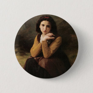 Reflective Beauty (Mignon Pensive) 1869 Bouguereau 6 Cm Round Badge