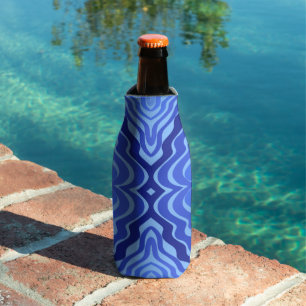 Reflective Blue Waves Modern Abstract Design Art Bottle Cooler