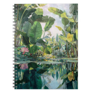 Reflective Jungle Pond Pink Lotus Art Notebook