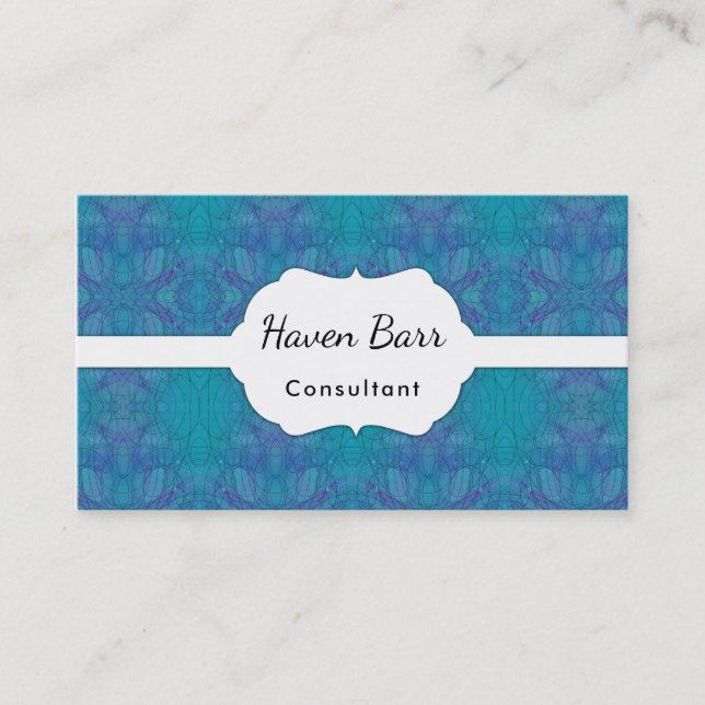 Reflective, Kaleidoscopic Abstract Blue, Green, Pu Business Card (Front)