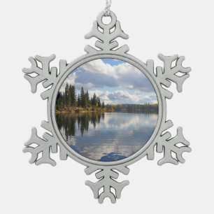 Reflective lake snowflake pewter christmas ornament