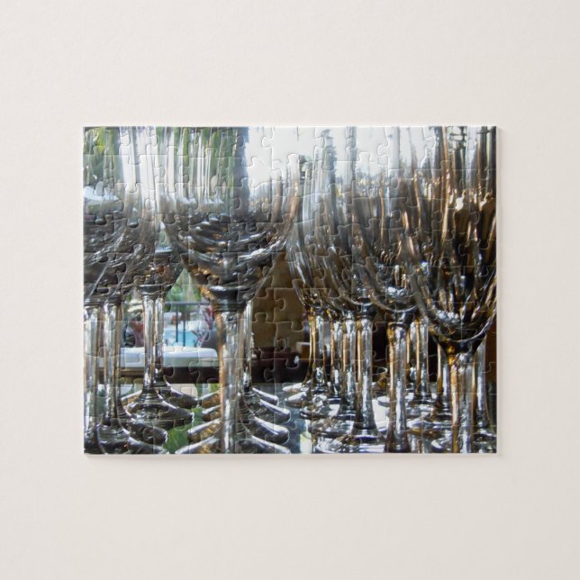 Reflective Light Wine Glasses in Rows Jigsaw Puzzle (Horizontal)