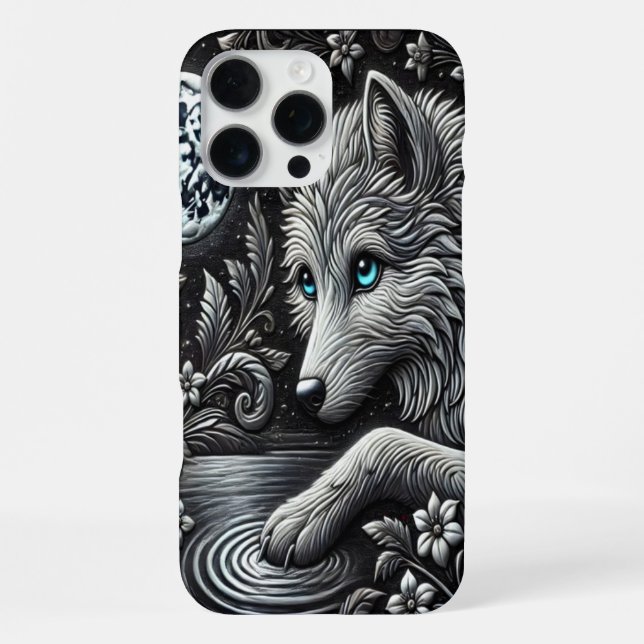 Reflective Moonlit Wolf Artwork iPhone Case (Back)