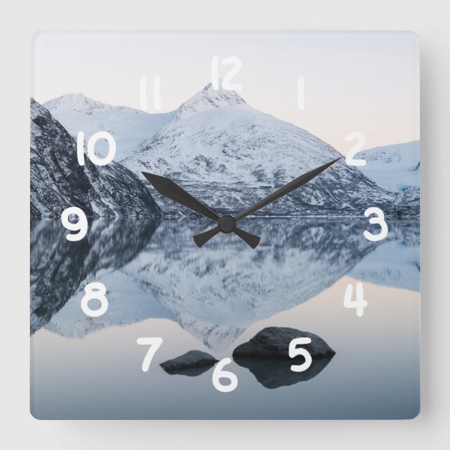 Reflective Portage Lake Square Wall Clock (Front)