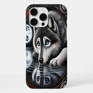 Reflective White Wolf Design iPhone 16 Pro Max Case