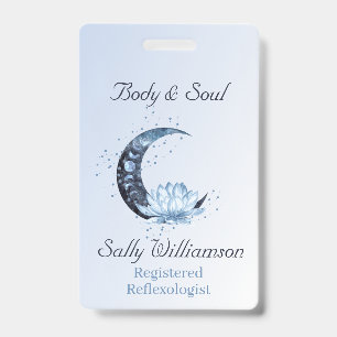 Reflexology Blue Lotus Flower Moon Business ID Badge