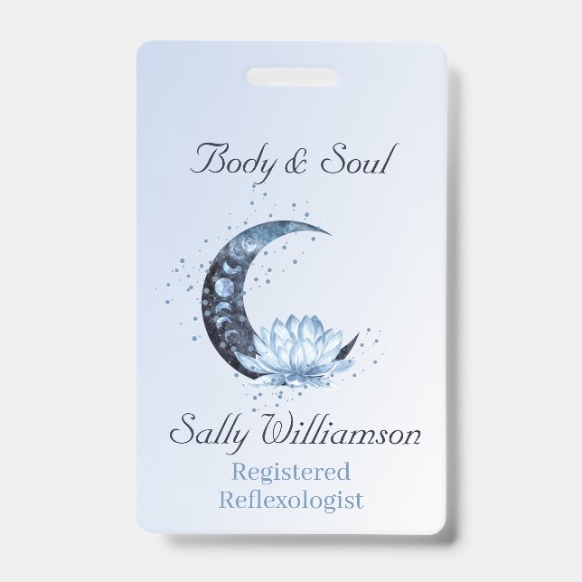 Reflexology Blue Lotus Flower Moon Business ID Badge (Front)