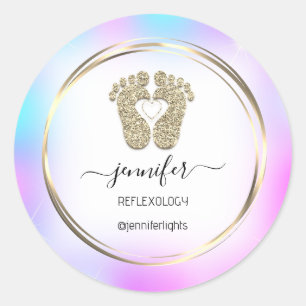 Reflexology heart Feet Gold Holograph Gold Frame Classic Round Sticker