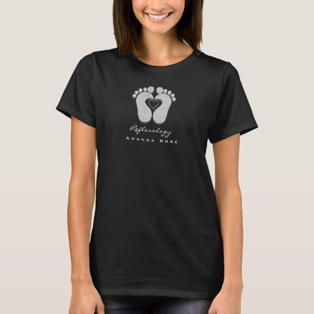 Reflexology Massage Feet Foor SIlver Grey Black T-Shirt (Front)