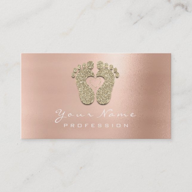Reflexology Massage Therapist Feet Pink Rose Gold Business Card (Front)