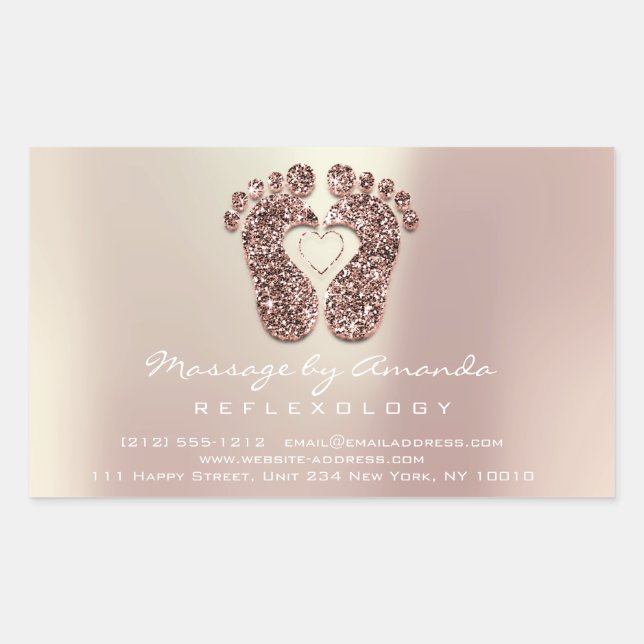 Reflexology Massage Therapy Feet Copper White RSVP Rectangular Sticker (Front)