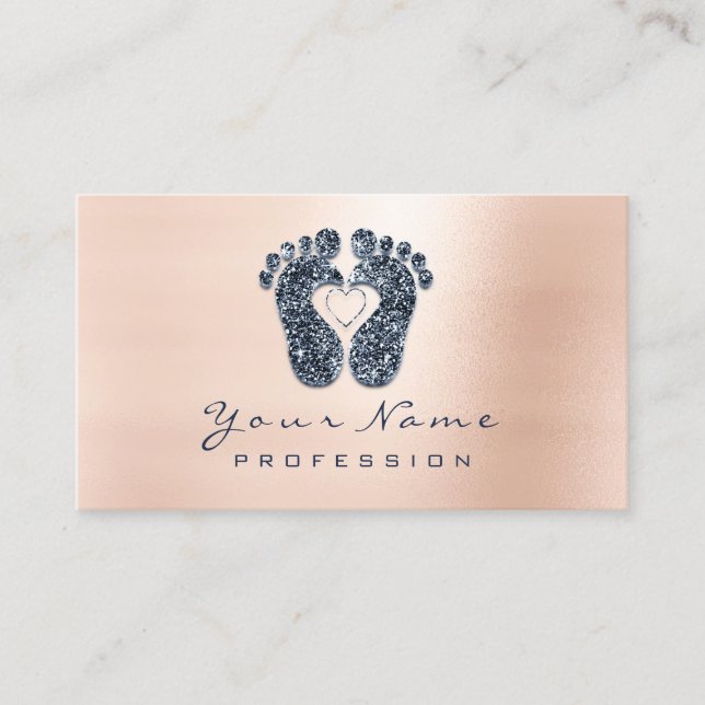Reflexology Rose Glitter Blue Navy Appointment Card (Front)