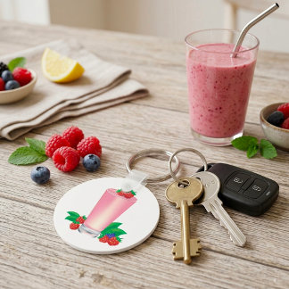 Refreshing Berry Smoothie Pink Drink Key Ring