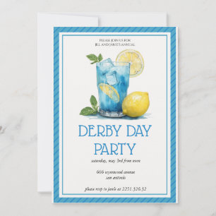 Refreshing Blue Cocktail Lemon Derby Day Party Inv Invitation