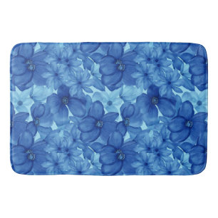 Refreshing Blue Watercolor Floral Bath Mat