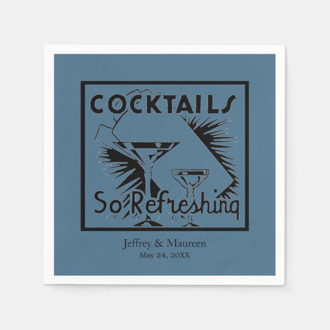 Refreshing Cocktails Teal Blue Party Napkin (Front)