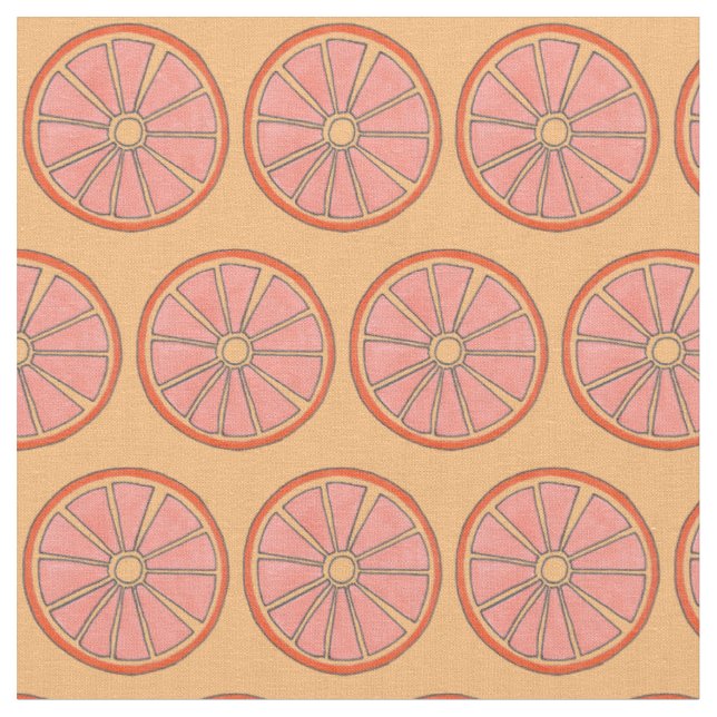 Refreshing Florida Orange Citrus Grove Fruit Slice Fabric (Close Up)