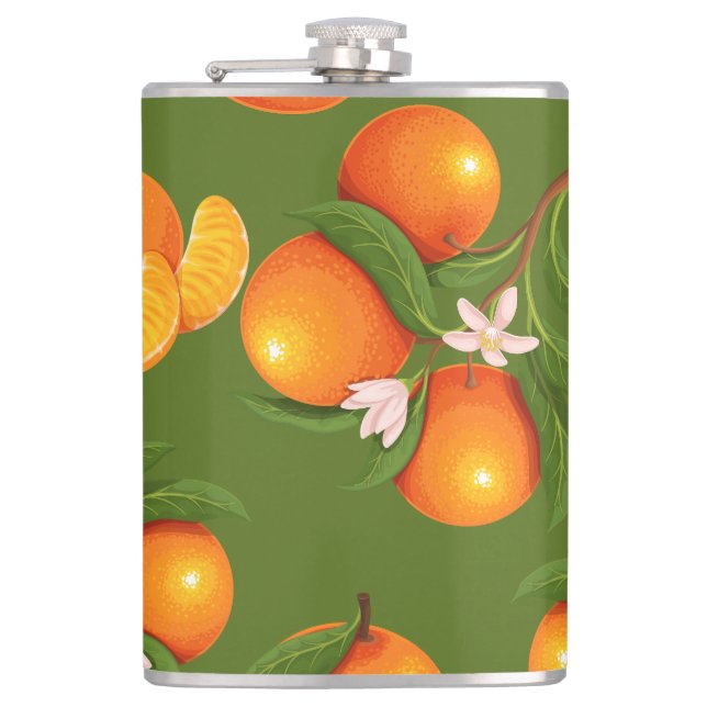 Refreshing Large Oranges Pattern Hip Flask (Front)