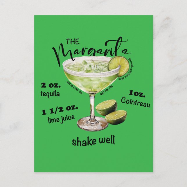 Refreshing Margarita Cocktail Recipe Bar Art Postcard (Front)