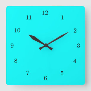 Refreshing Neon Blue Turquoise Solid Bright Colour Square Wall Clock