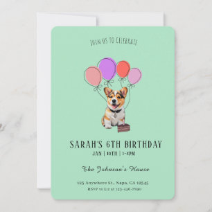 Refreshing Soft Mint Corgi Birthday Customisable Invitation