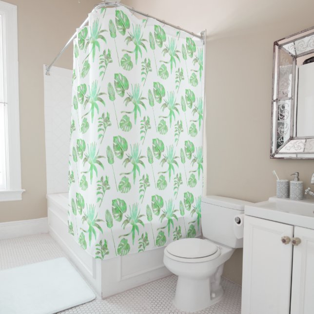 Refreshing Watercolor Tropical Shower Curtain (In Situ)