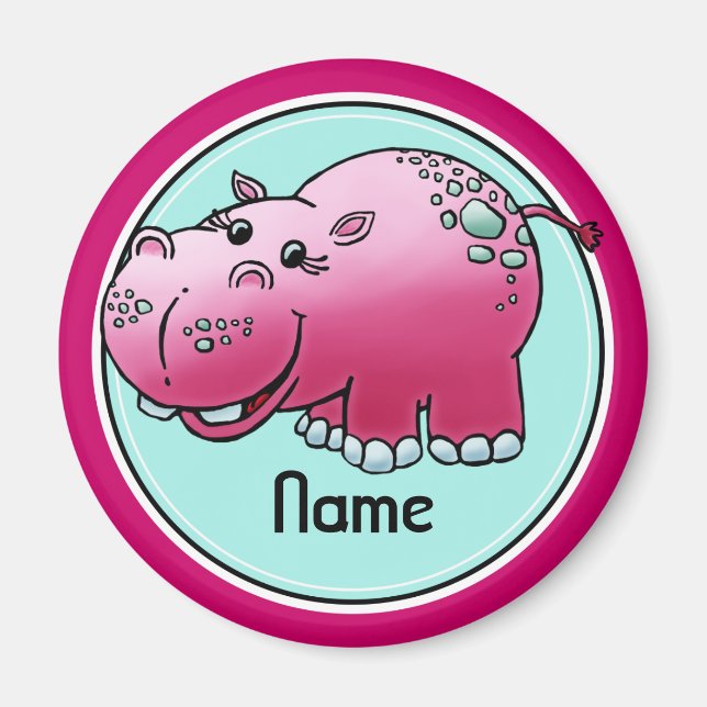 Refrigerator Magnet, Name Template, Cute Hippo Magnet (Front)