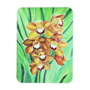 Refrigerator Magnet - Orange & Yellow Orchids