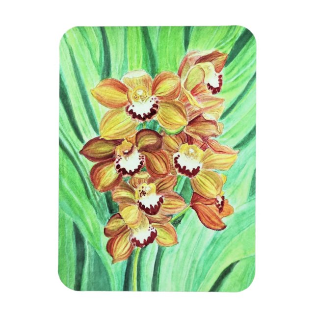 Refrigerator Magnet - Orange & Yellow Orchids (Vertical)
