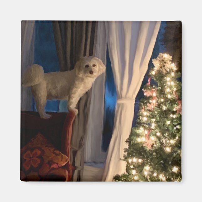 Refrigerator Magnet Waiting for Santa Paws (Front)