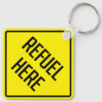 Refuel Here Metal Square Keychain
