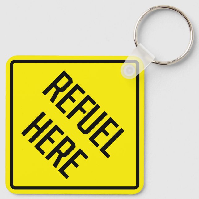 Refuel Here Metal Square Keychain (Back)