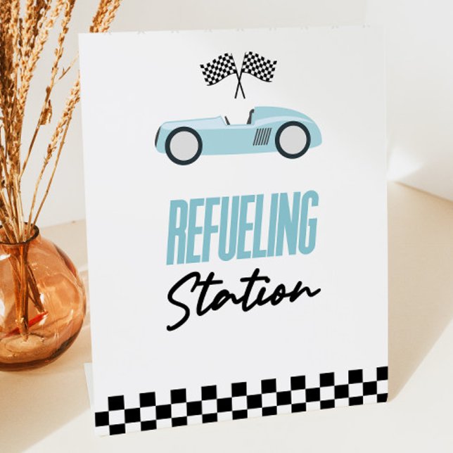 Refueling Station Blue Race Car Drink Table Pedestal Sign (Creator Uploaded)
