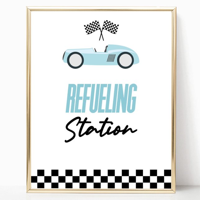 Refueling Station Blue Race Car Drink Table Sign (Creator Uploaded)